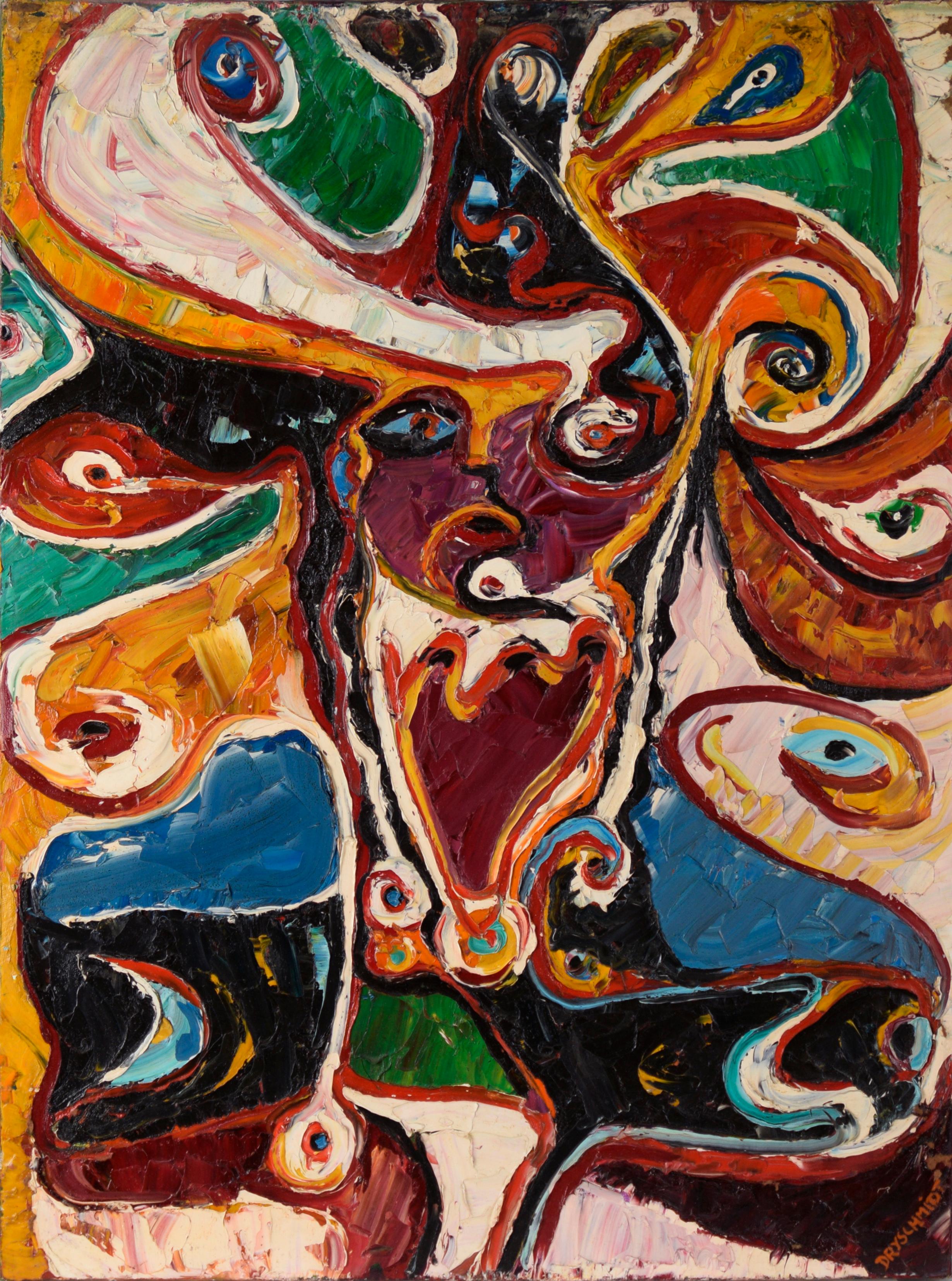 "Jefe Caballo Loco" Retrato fauvista abstracto con fuertes empastes en pintura al óleo