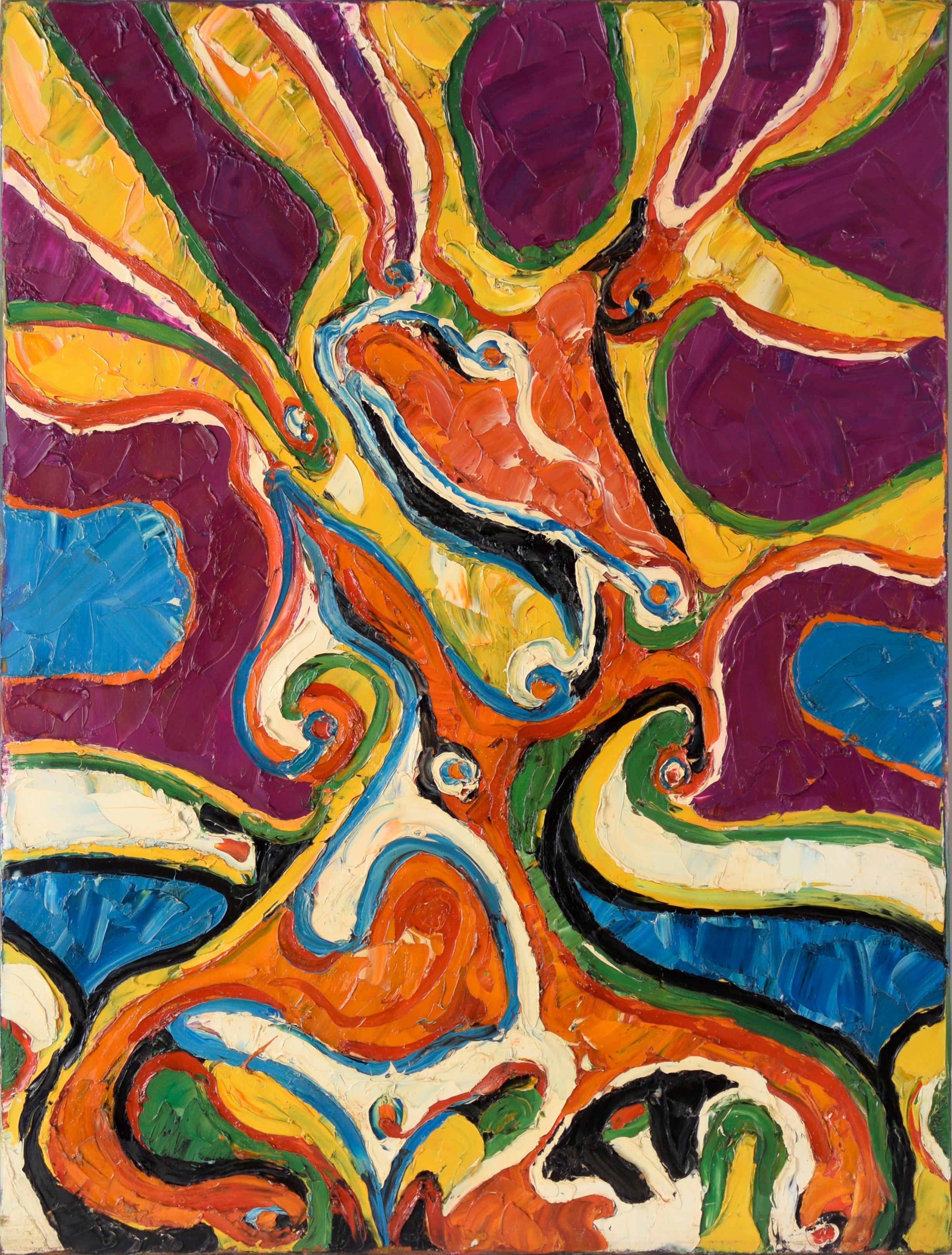 Abstract Painting di Harald Dry Schmidt - Composizione astratta espressionista ad olio su tela dalla forte texture