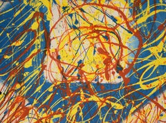 „Into The Blue“, abstraktes Ölgemälde auf Holz, signiert, 1983, 22 x 19