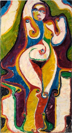 "Libertad" Retrato desnudo de dama de pie, expresionista, con pesada impasto