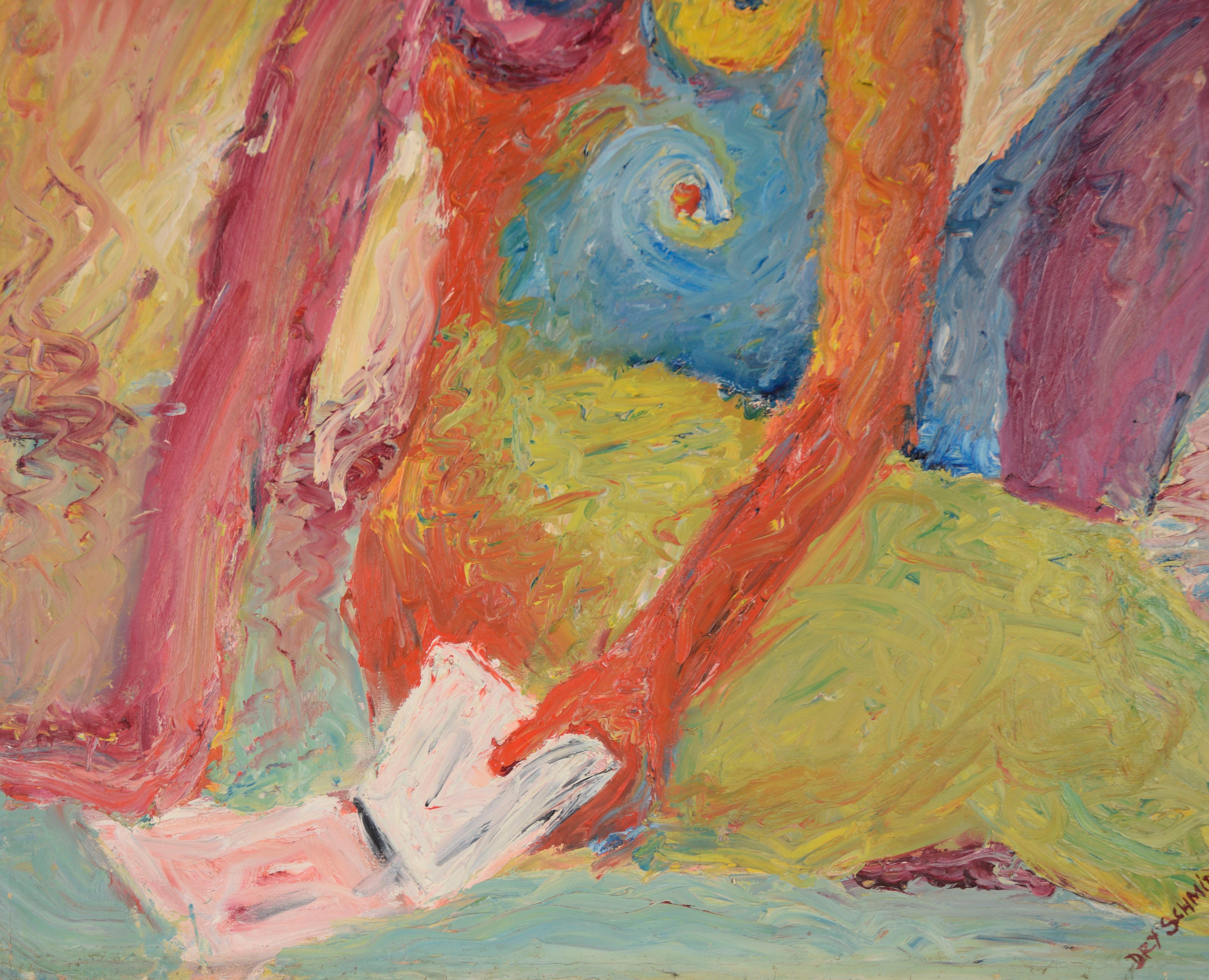 En medio de una lectura - Arte Expresionista Abstracto Original Outsider sobre Lienzo - Painting Contemporáneo de Harald Dry Schmidt