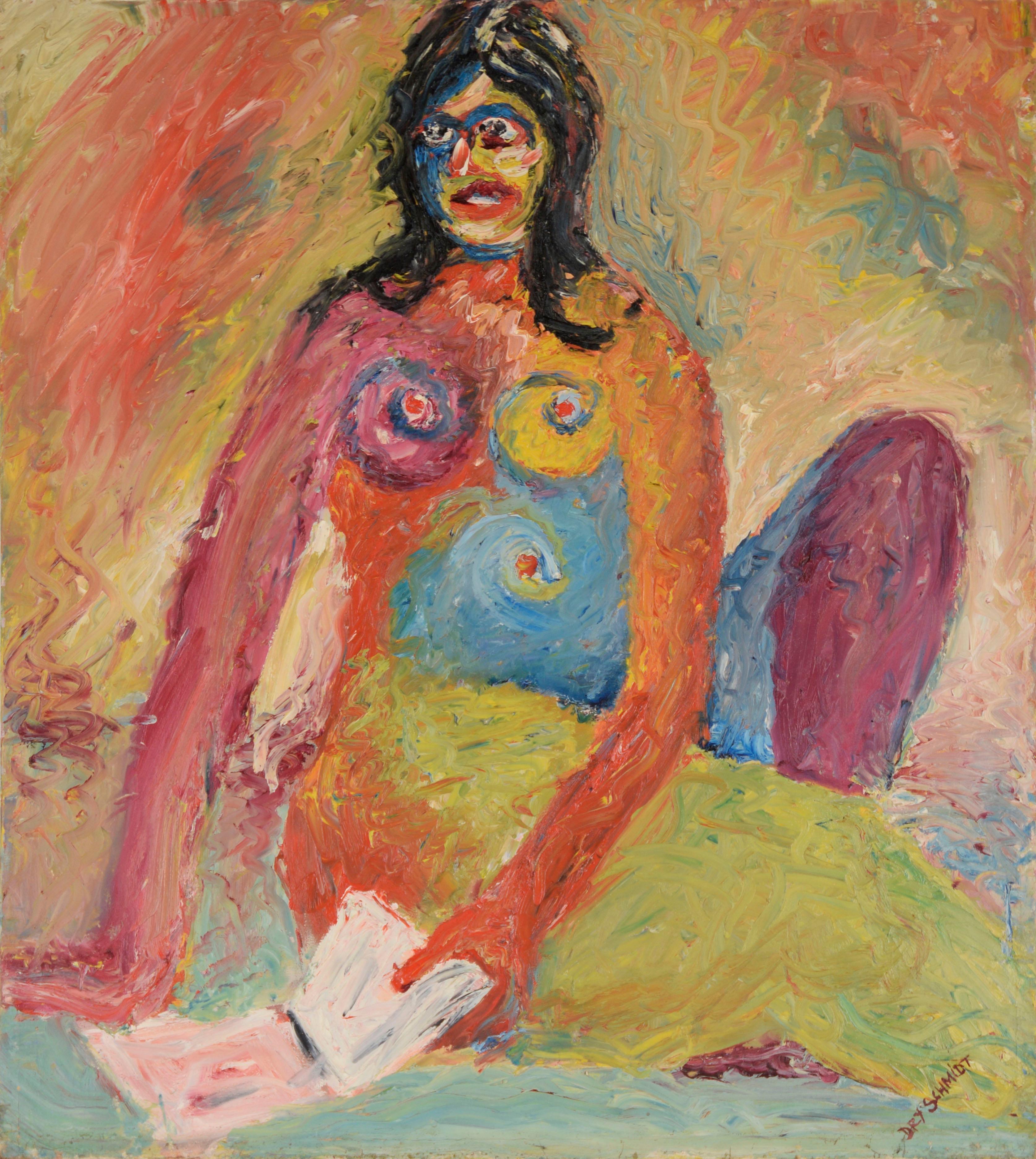 En medio de una lectura - Arte Expresionista Abstracto Original Outsider sobre Lienzo