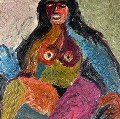 Sitzender Akt in Blau – Original abstrakter Expressionismus auf Leinwand