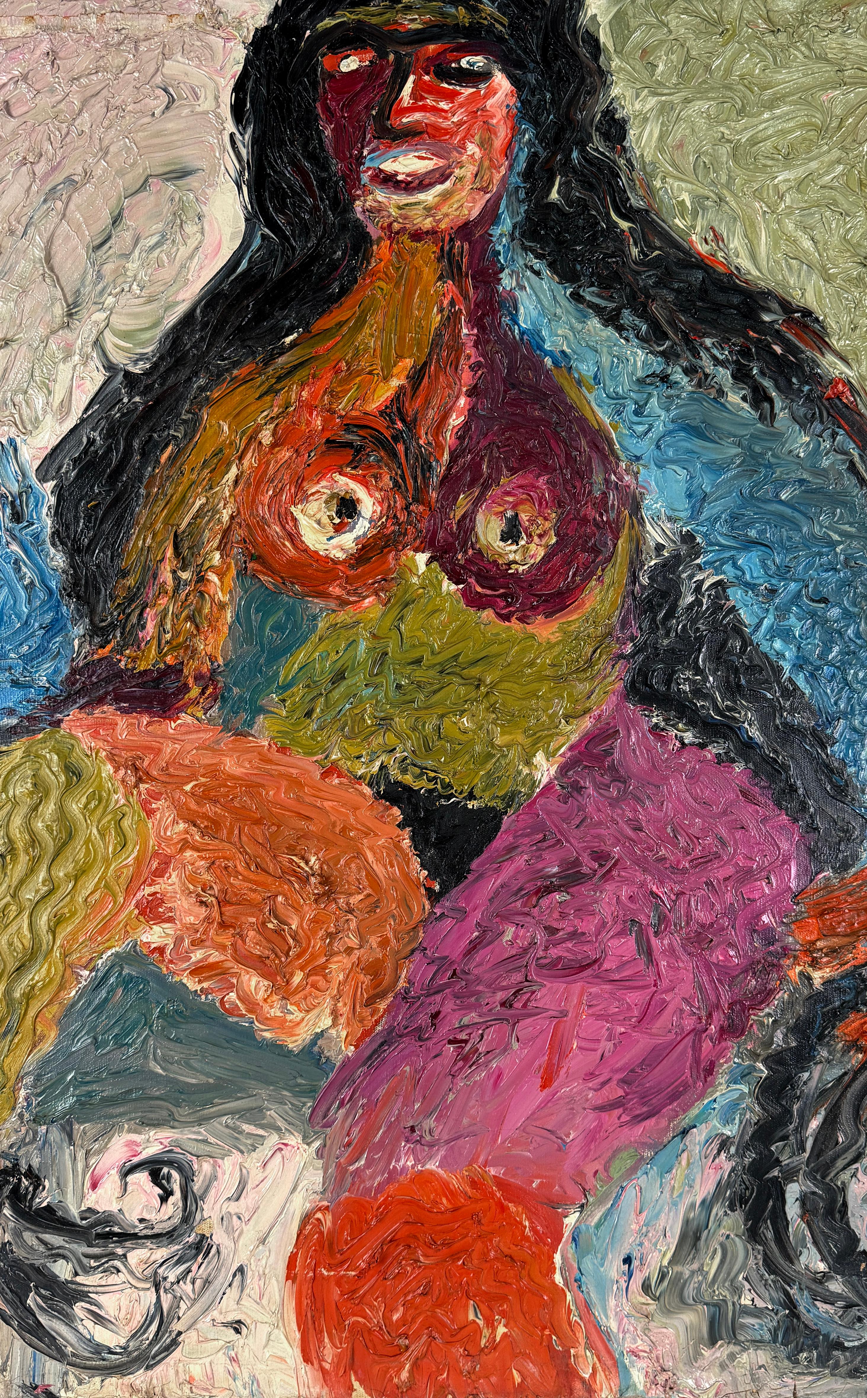 Desnudo sentado en azul - Original Expresionista Abstracto sobre Lienzo - Painting De la posguerra de Harald Dry Schmidt