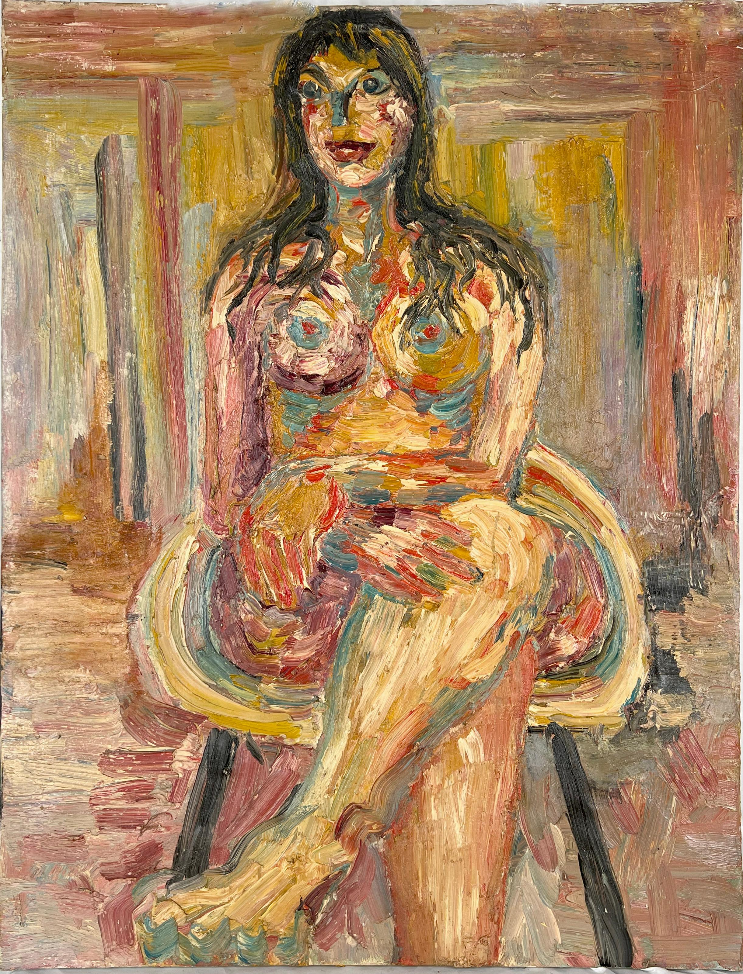 Desnudo Sentado - Original Expresionista Abstracto sobre Lienzo - Painting de Harald Dry Schmidt