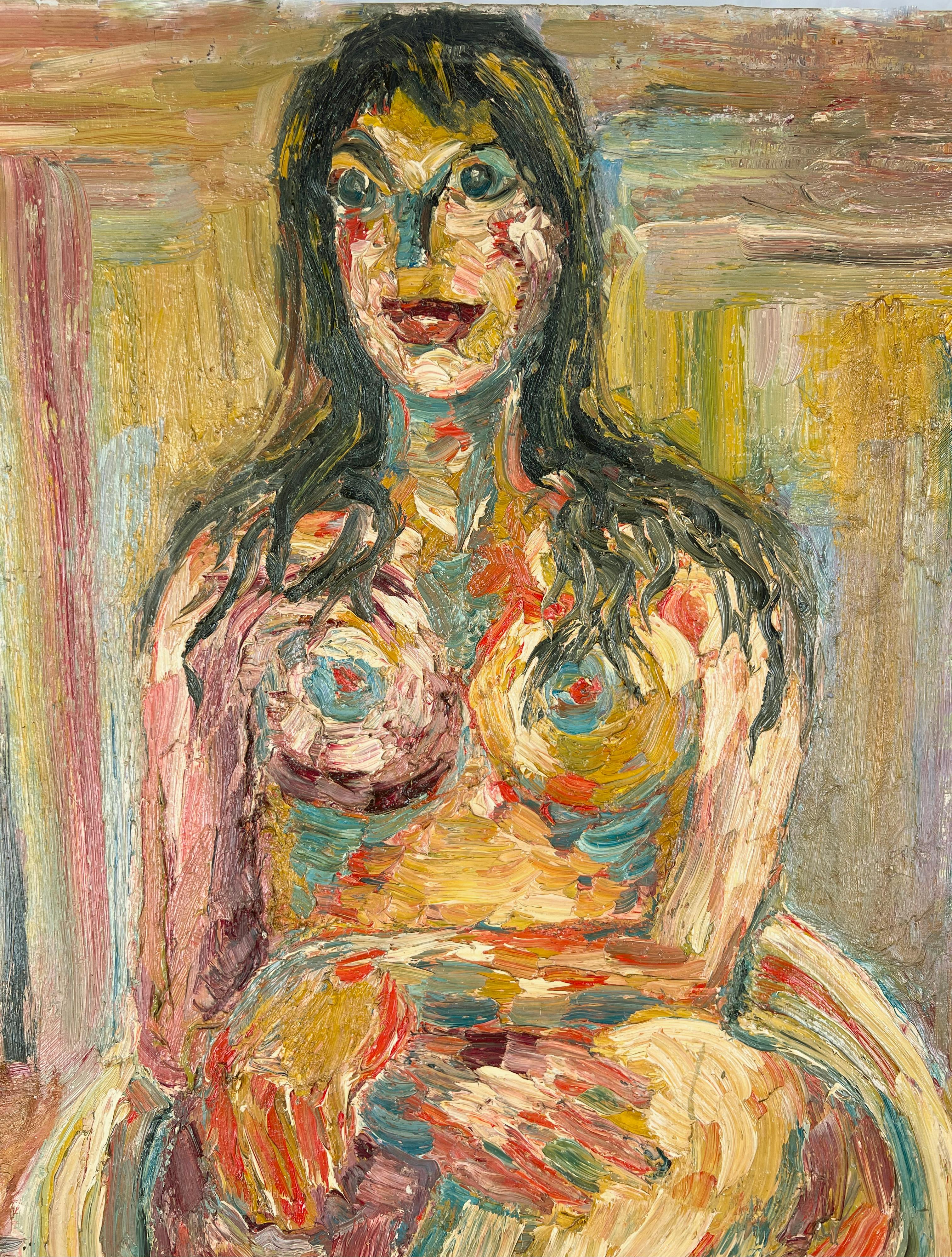 Desnudo Sentado - Original Expresionista Abstracto sobre Lienzo - Painting De la posguerra de Harald Dry Schmidt