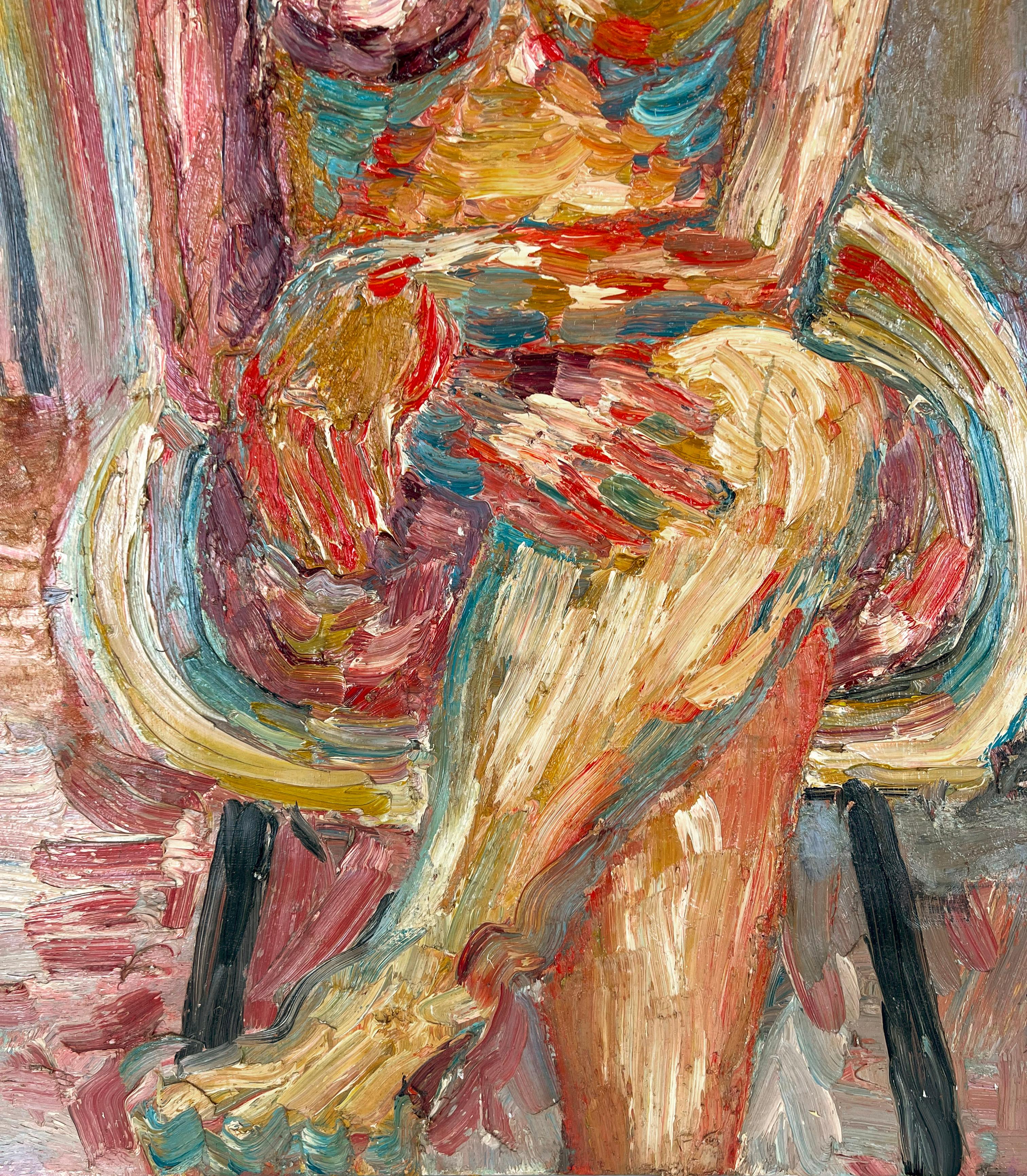 Desnudo Sentado - Original Expresionista Abstracto sobre Lienzo - Abstract Painting Marrón de Harald Dry Schmidt