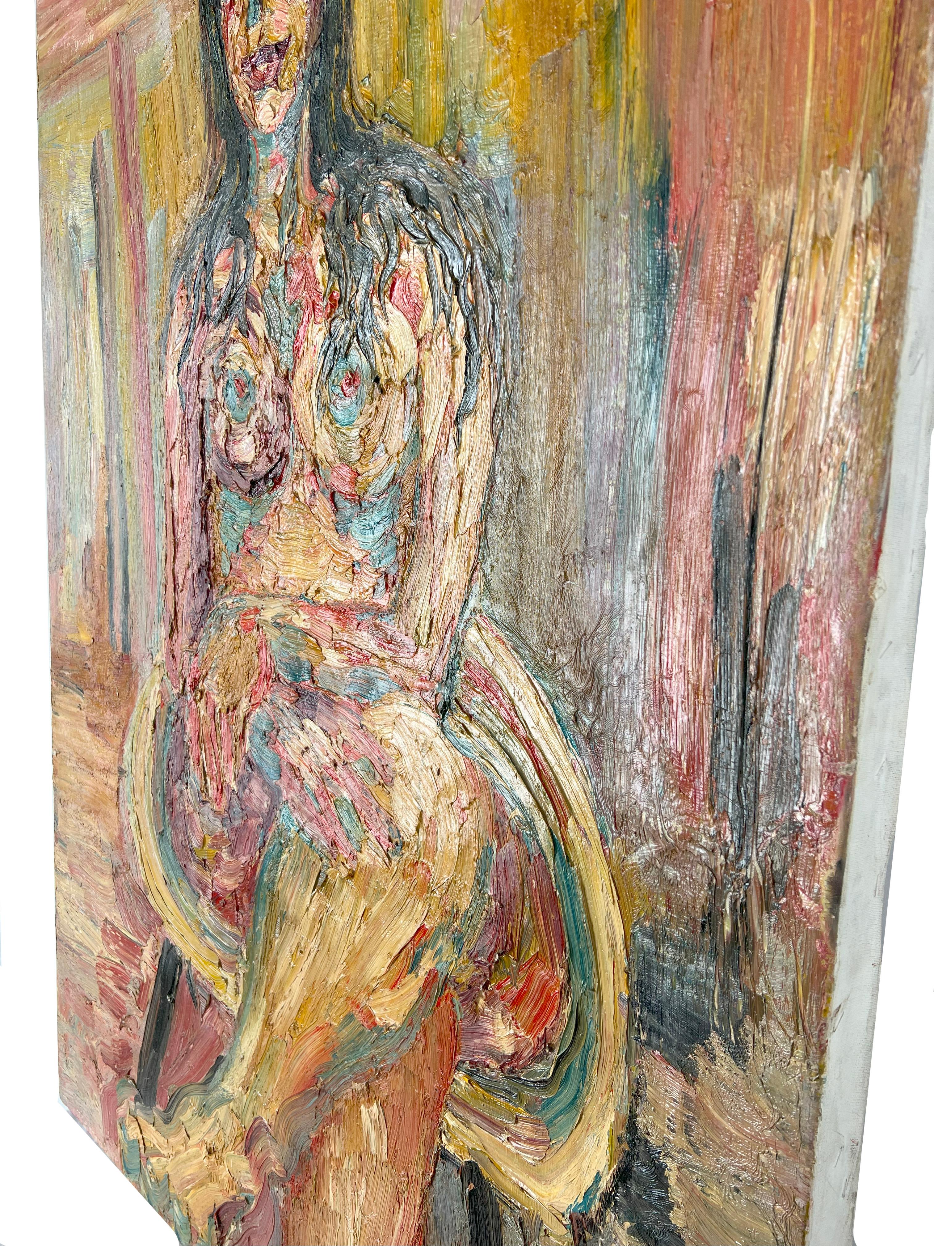 Desnudo Sentado - Original Expresionista Abstracto sobre Lienzo en venta 1