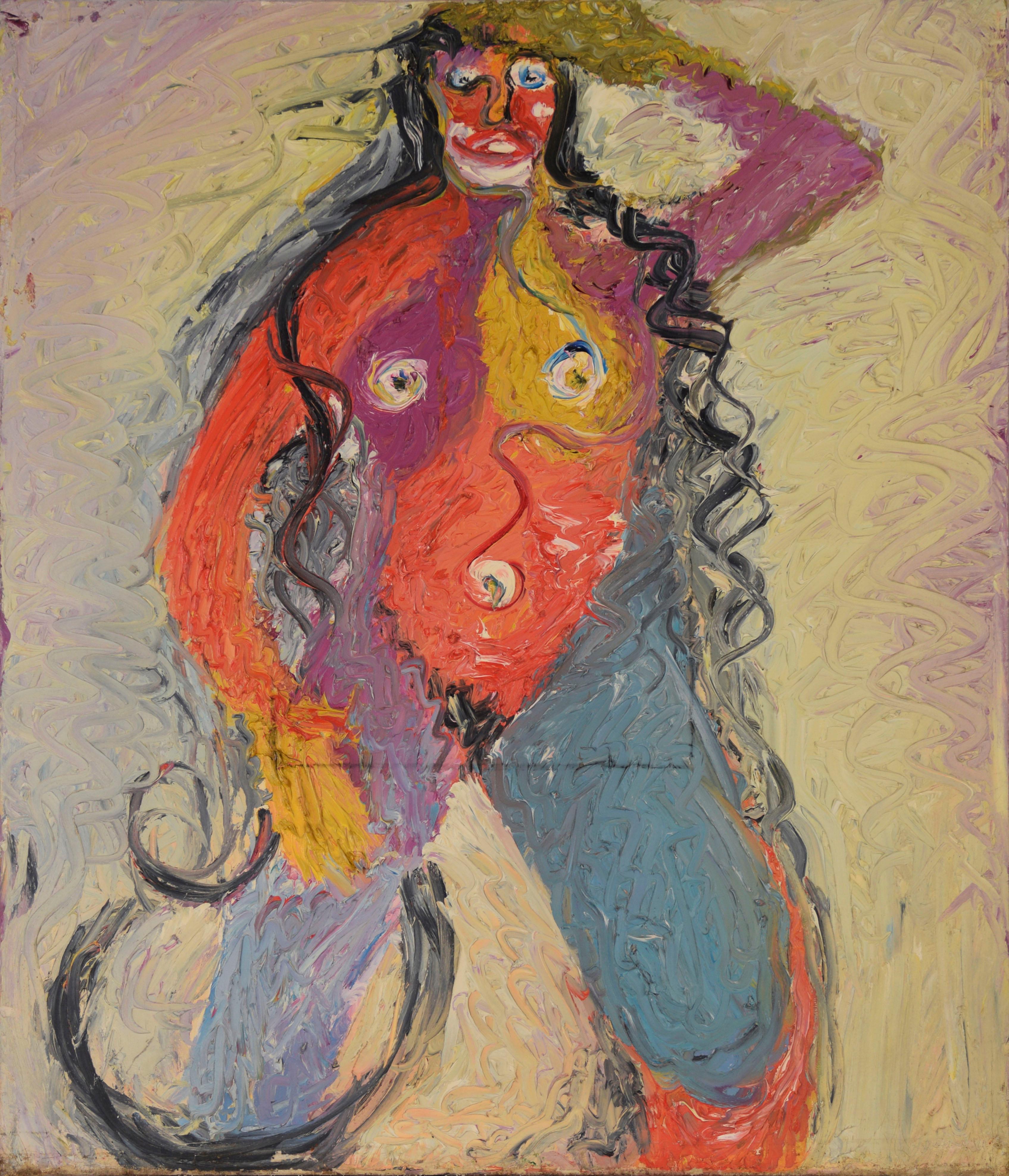 Figurativo desnudo expresionista abstracto vintage - Óleo sobre lienzo muy texturado