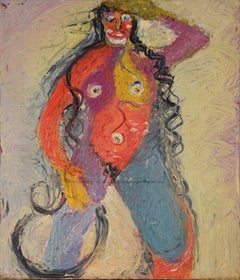 Vintage Abstract Expressionist Nude Figurative - Stark texturierte Öl auf Leinwand