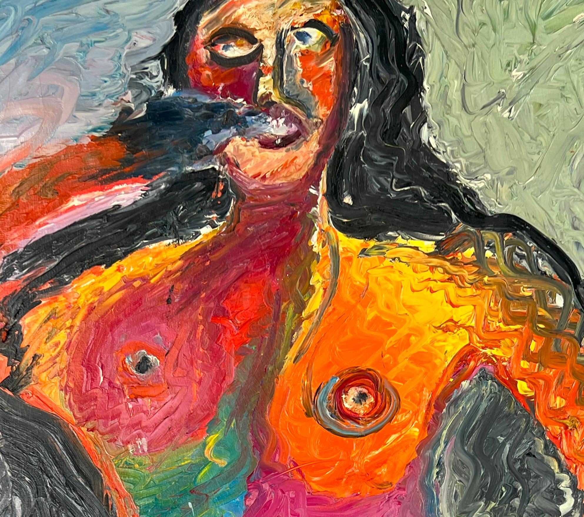 Vintage Expresionista Abstracto Desnudo Figurativo Pensativo de Pie - Impasto Pesado - Painting moderno estadounidense de Harald Dry Schmidt