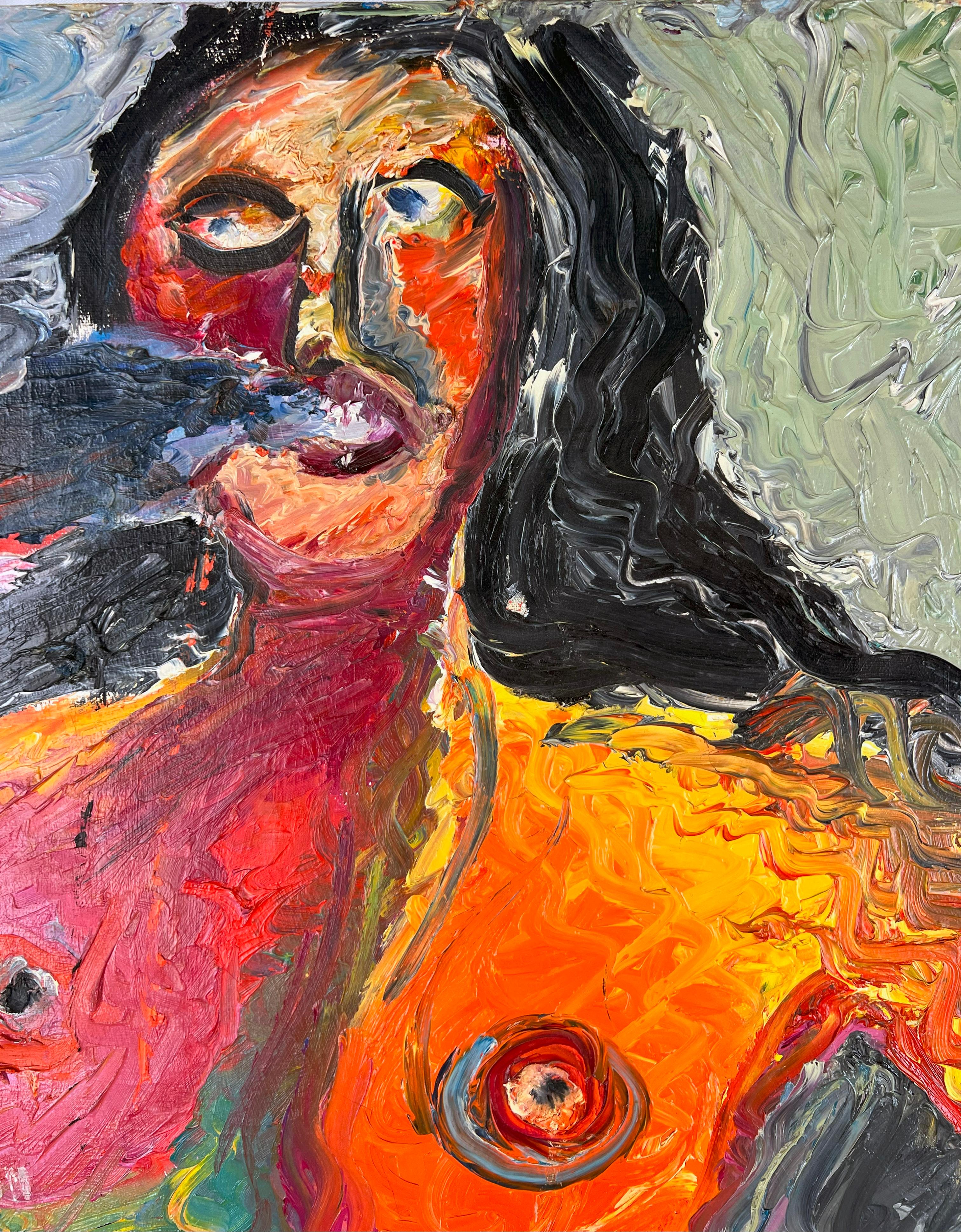 Vintage Expresionista Abstracto Desnudo Figurativo Pensativo de Pie - Impasto Pesado 

Composición figurativa expresionista abstracta de una mujer desnuda del artista californiano Harald 