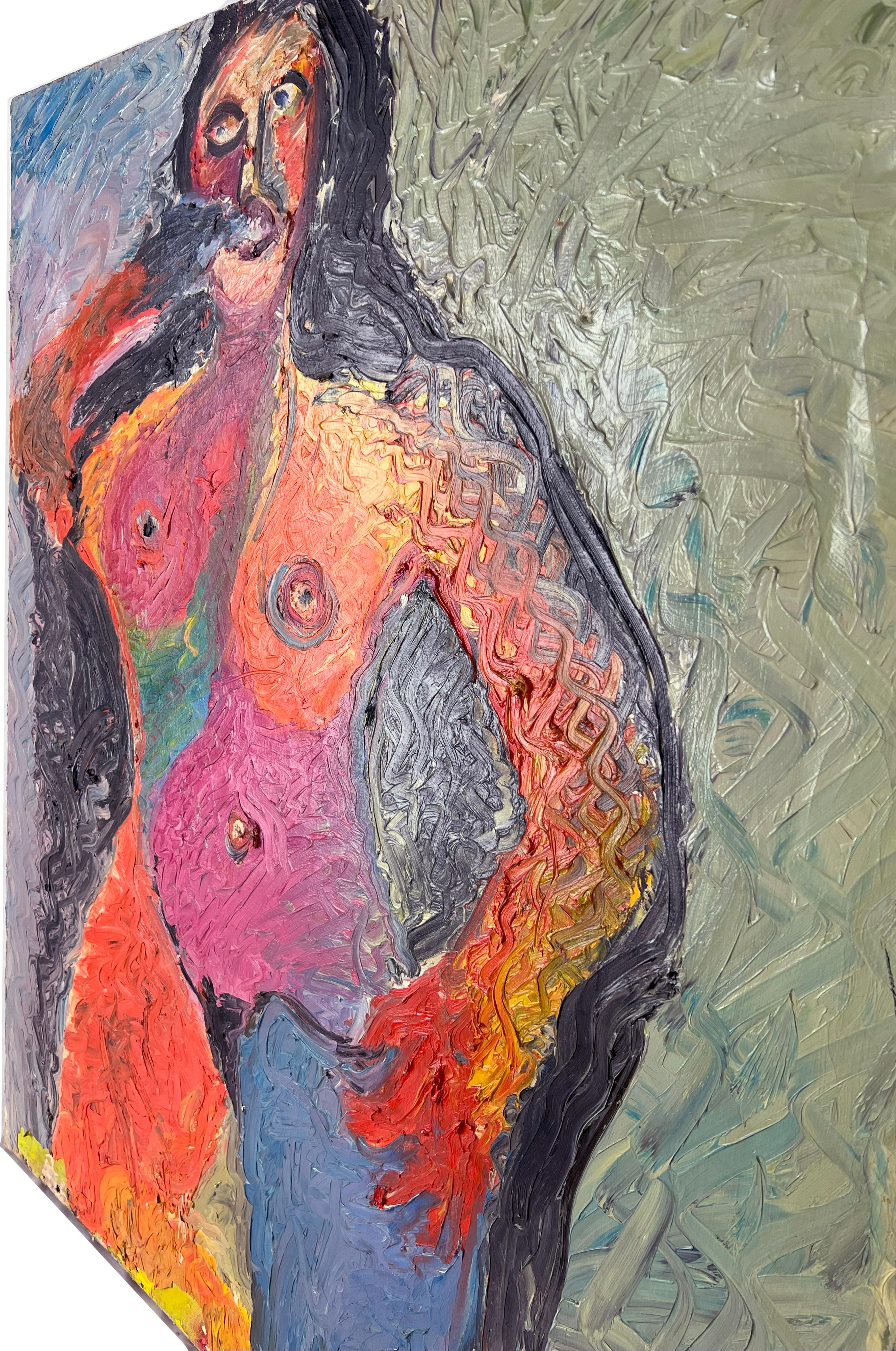 Vintage Expresionista Abstracto Desnudo Figurativo Pensativo de Pie - Impasto Pesado en venta 1