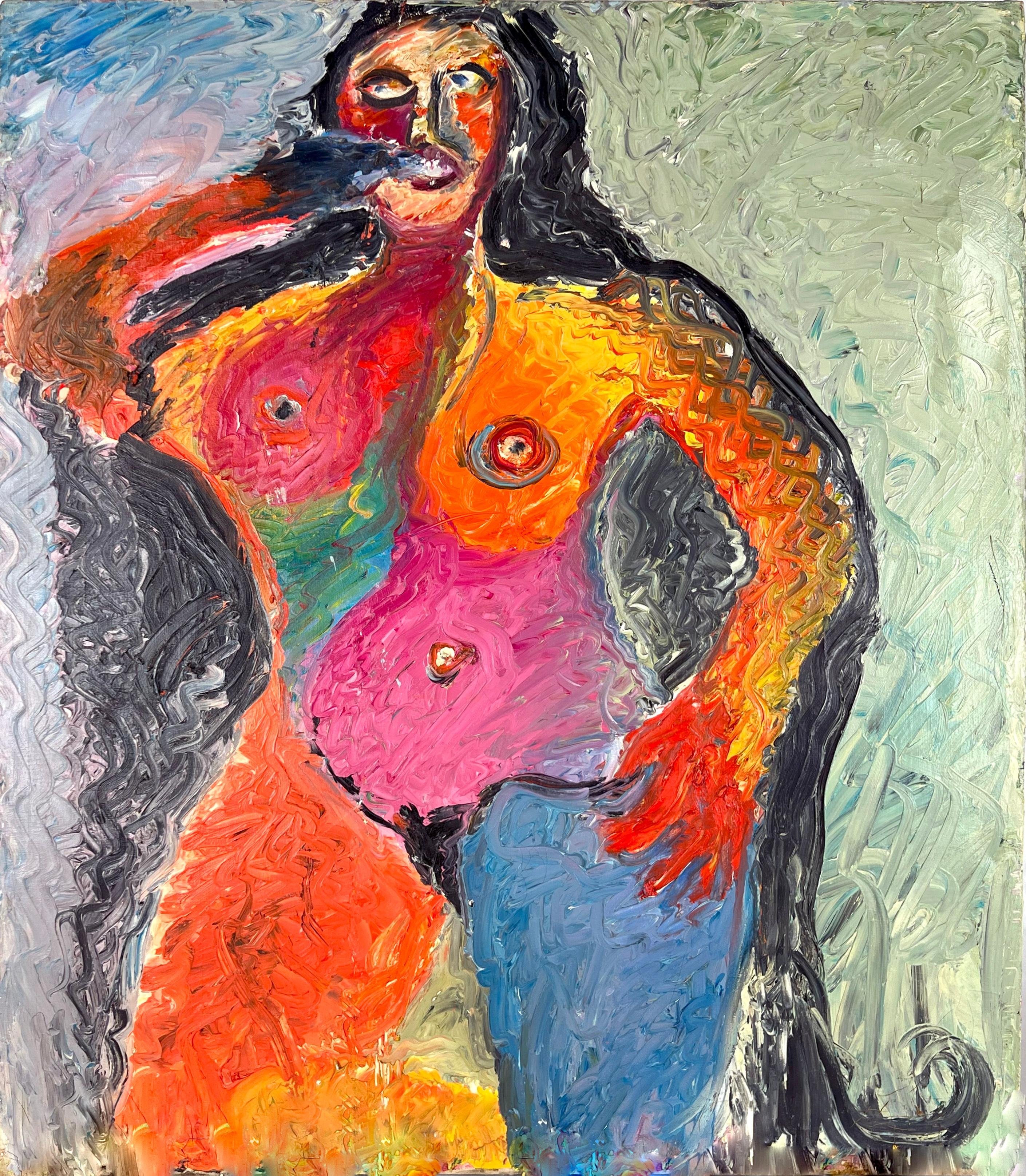 Vintage Abstract Expressionist Standing Pensive Figurative Nude - Heavy Impasto