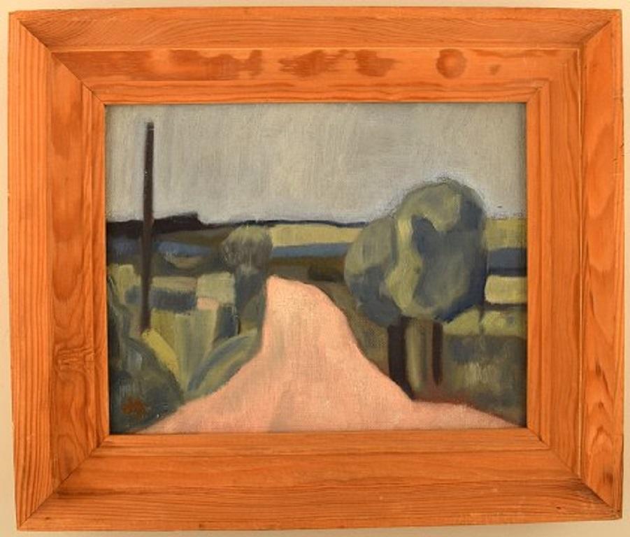 Harald Giersing (born 1881 in Copenhagen; died 1927). Oil on canvas. Modernist landscape. Road with trees at Svanninge hills, circa 1920.
In very good condition.
Signed in monogram: HG.
The canvas measures: 25 x 18 cm.
The frame measures: 4.5