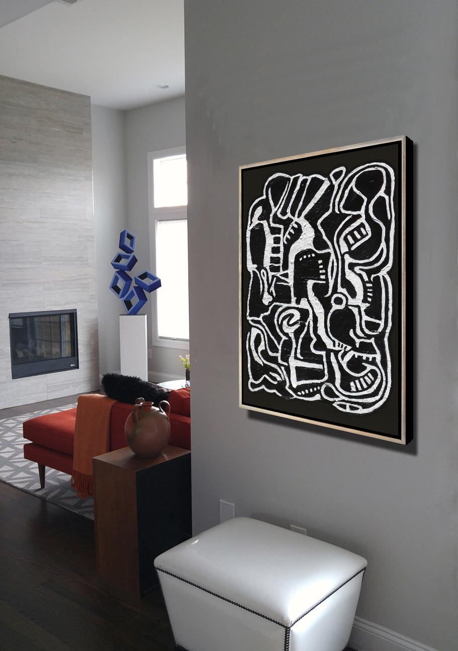 Abstract composition in Black and White, 36x24 - Painting by Harald Marinius Olson