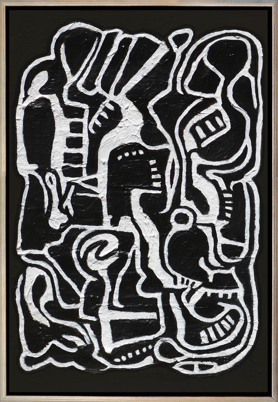 Harald Marinius Olson Abstract Painting - Abstract composition in Black and White, 36x24