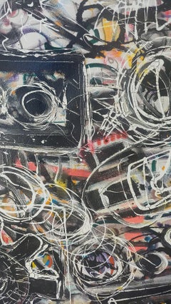 "Clockwork" Acrílico, óleo en spray sobre lienzo aprox. 38x50" enmarcado