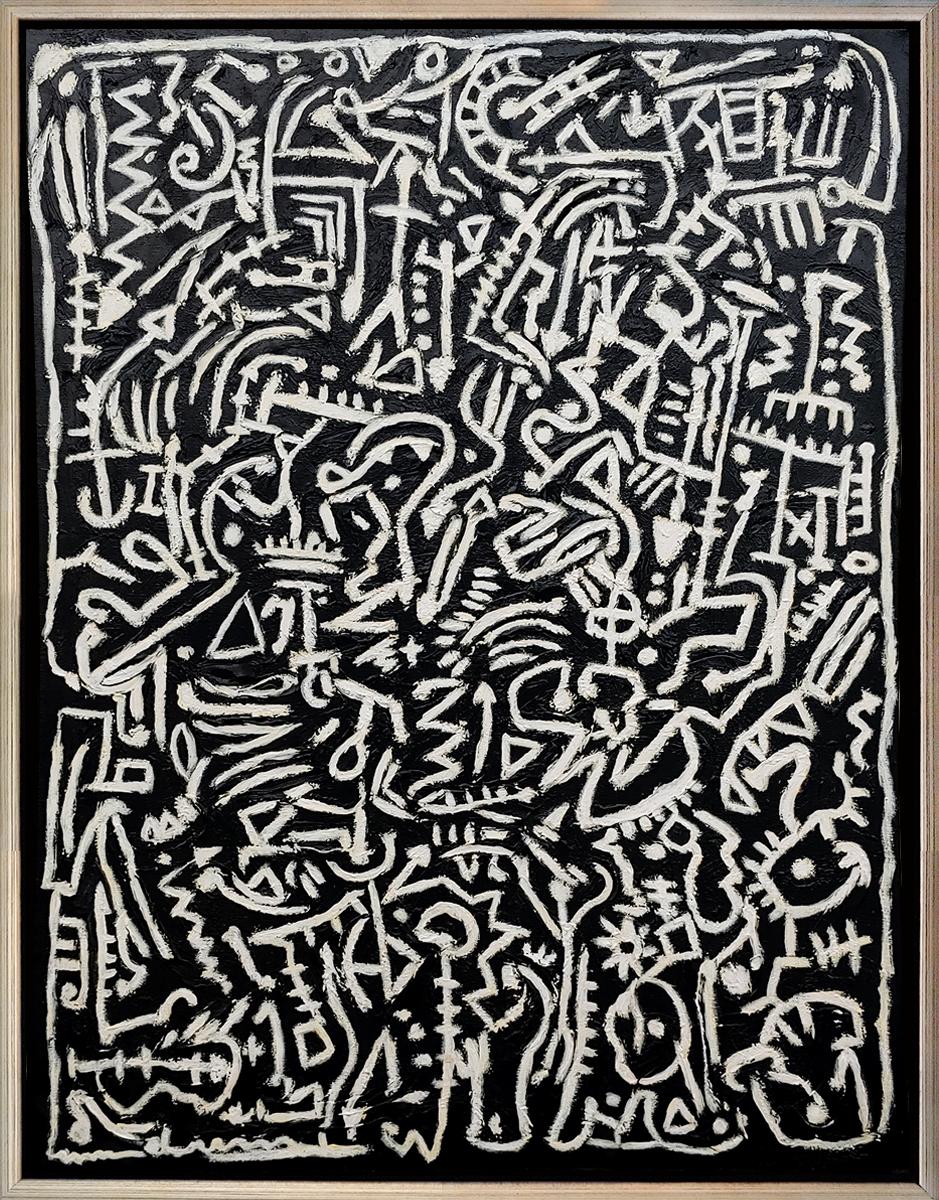 Harald Marinius Olson Abstract Painting - "Symphony in Black and White"  52x40  oil and acrylic on canvas