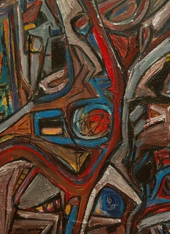 "Abstracto sin título con Azul, Rojo, Blanco y otros colores" 43x33"