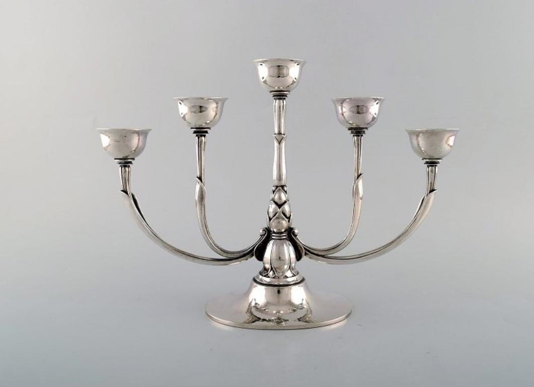 Harald Nielsen for Georg Jensen. Art Deco "Pyramid" candelabra, sterling silver For Sale