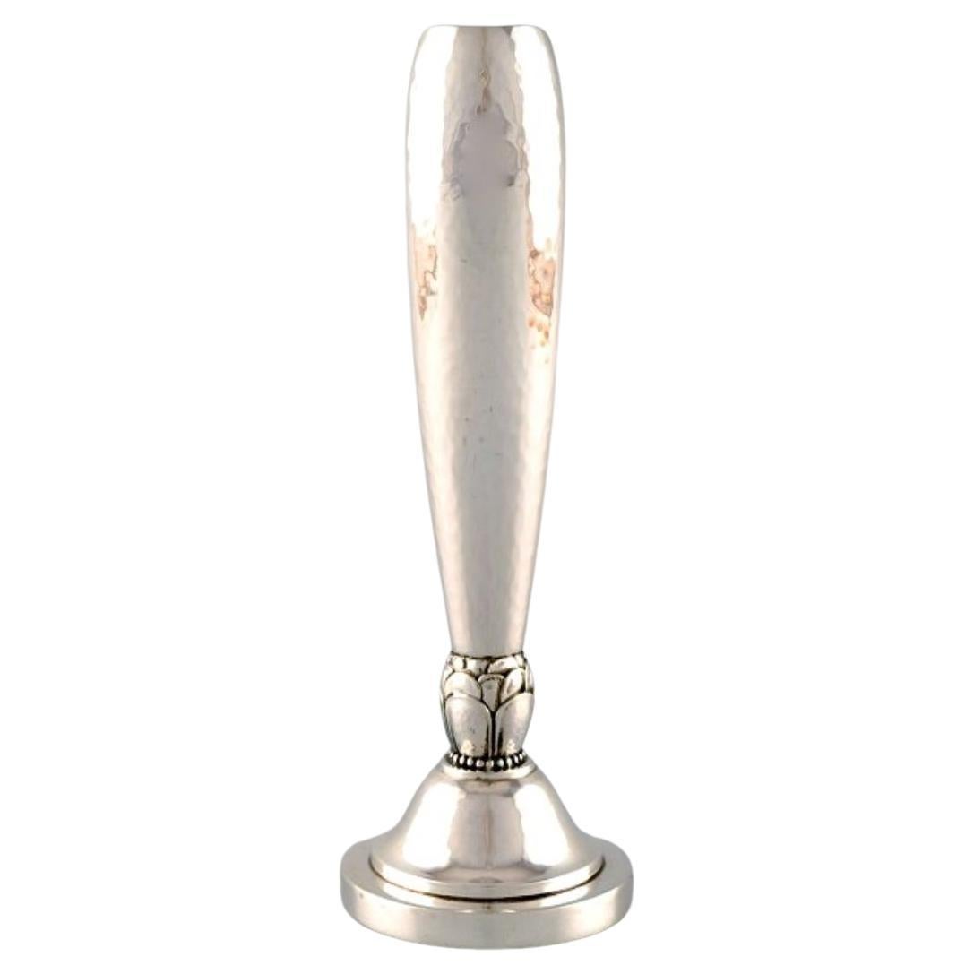 Harald Nielsen for Georg Jensen Art Deco vase in hammered sterling silver.