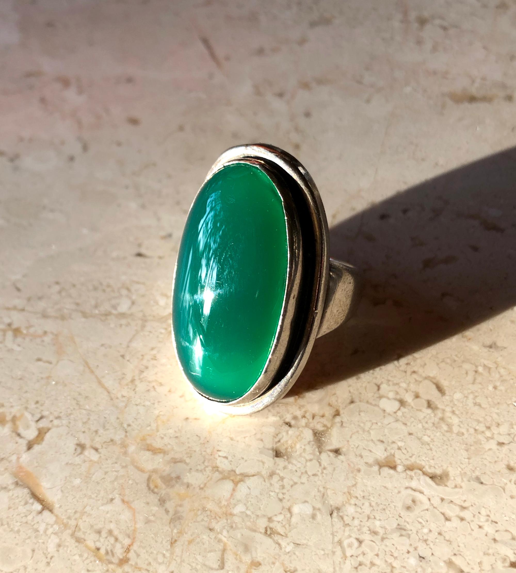 Cabochon Harald Nielsen Georg Jensen Sterling Silver Chrysoprase 46E Danish Modern Ring