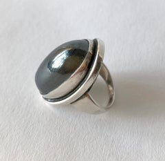 Harald Nielsen Georg Jensen Sterling Silver Hematite 46E Danish Modern Ring