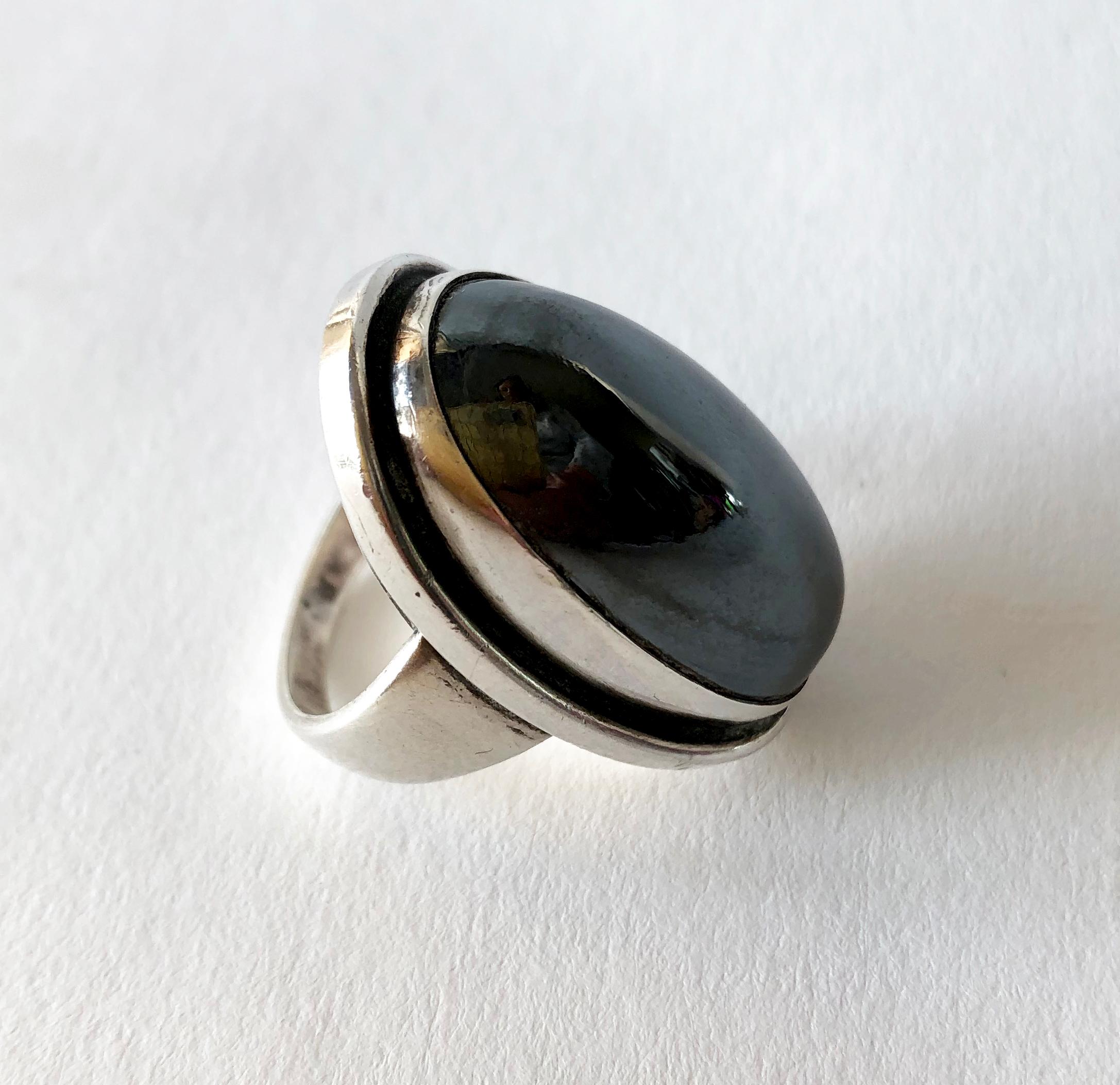 Modernist Harald Nielsen Georg Jensen Sterling Silver Hematite 46E Danish Modern Ring