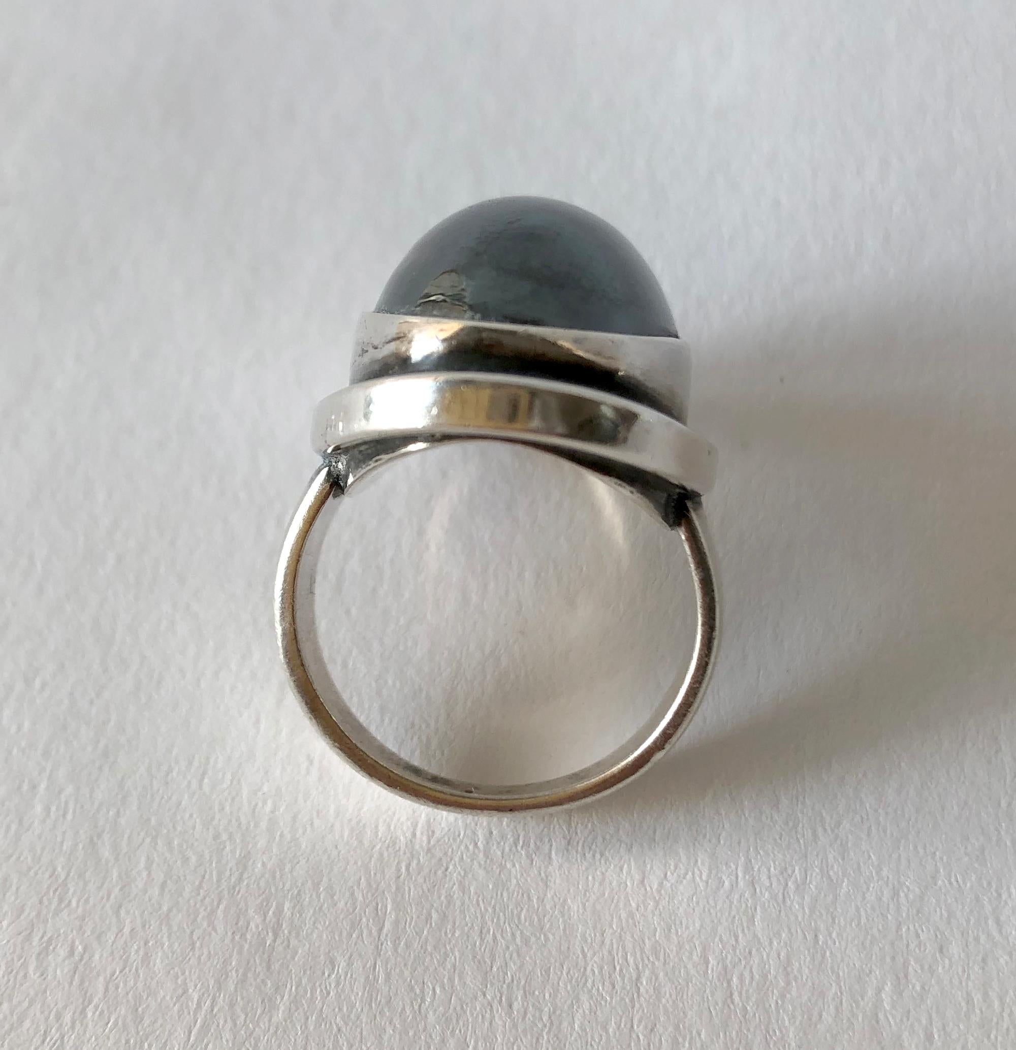 Harald Nielsen Georg Jensen Sterling Silver Hematite 46E Danish Modern Ring In Good Condition In Palm Springs, CA