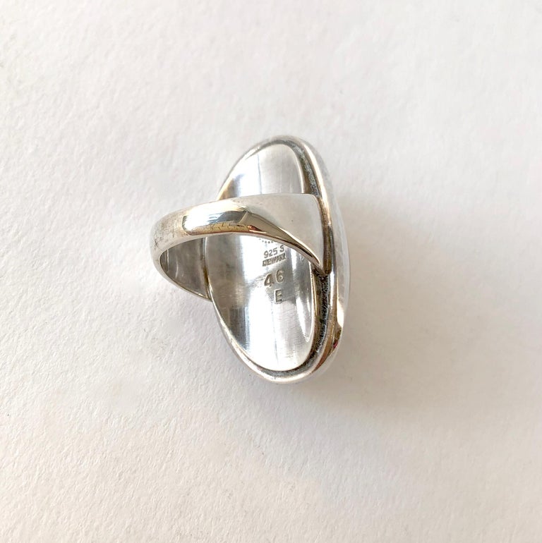 Harald Nielsen Georg Jensen Sterling Silver Tiger's Eye 46E Danish Modern Ring In Good Condition For Sale In Los Angeles, CA