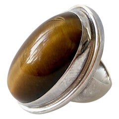 Harald Nielsen Georg Jensen Sterling Silver Tiger's Eye 46E Danish Modern Ring