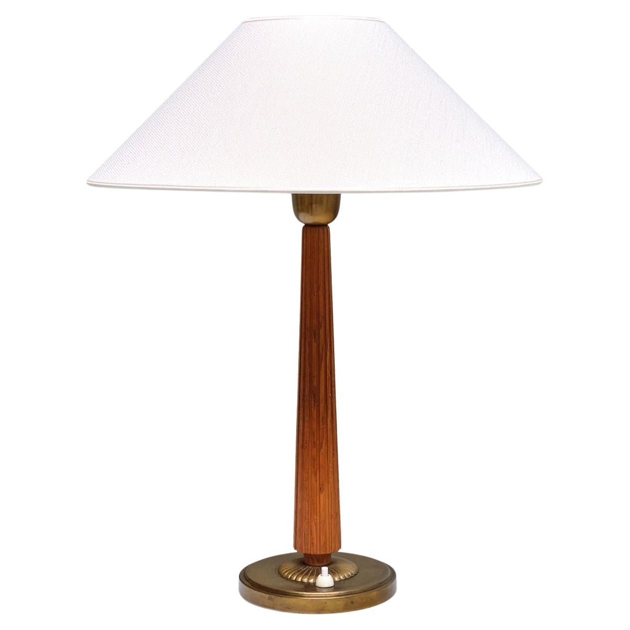 Harald Notini Attributed Table Lamp in Elm and Brass, Böhlmarks, Sweden, 1940s