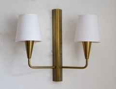 Harald Notini 'Attribution', Modernist Wall Lights, Brass, Fabric, Sweden, 1940s