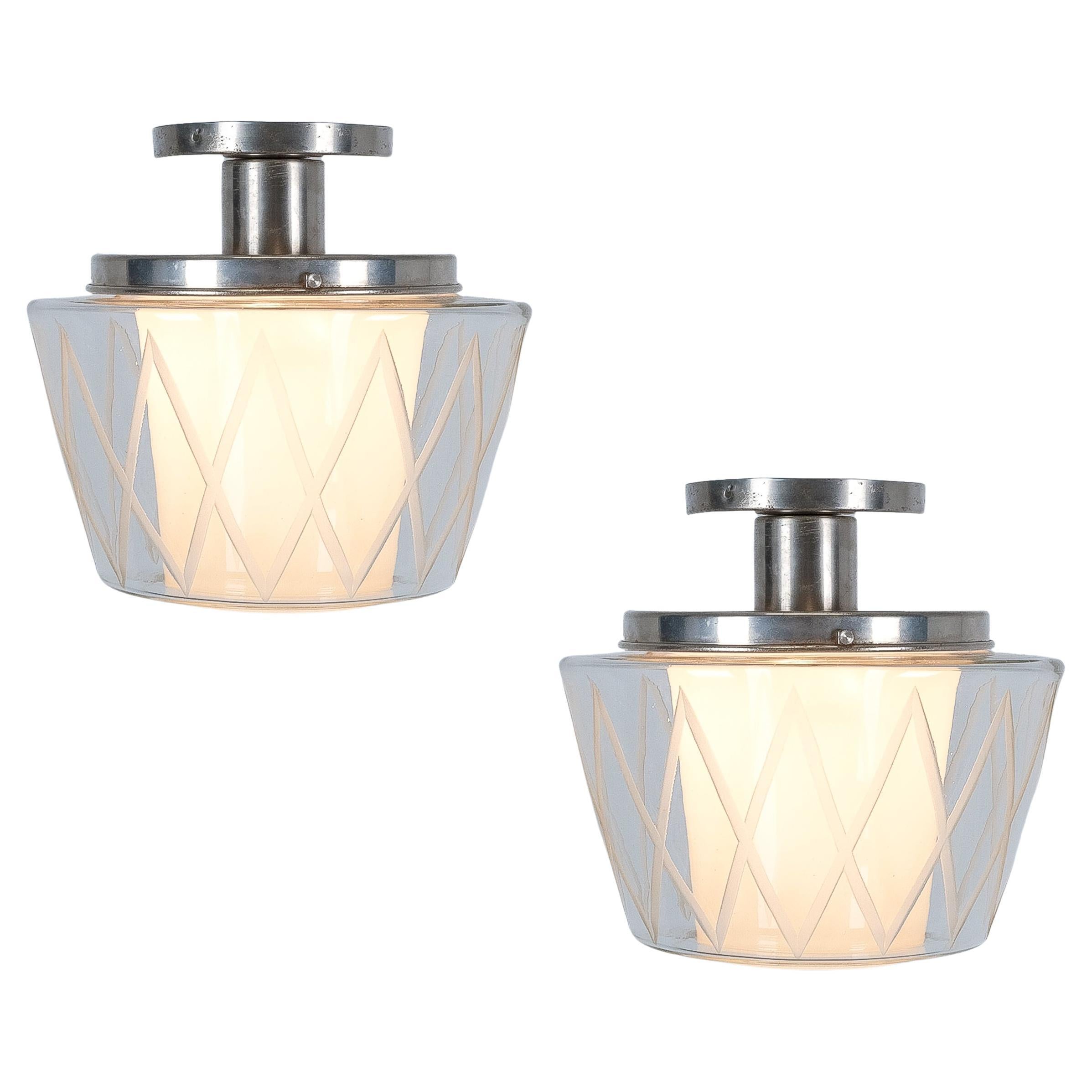 Harald Notini Böhlmark Glass Flush Mounts Ceiling Lights Sweden, 1940 For Sale