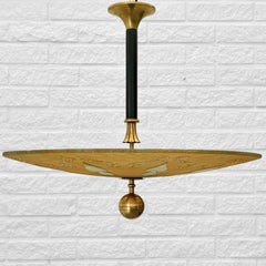Harald Notini, Böhlmarks, Swedish Grace pendant lamp, glass and brass, 1920s