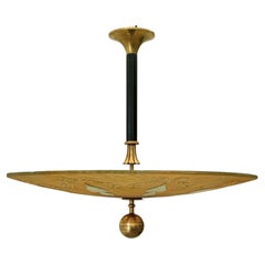 Harald Notini, Böhlmarks, Swedish Grace pendant lamp, glass and brass, 1920s