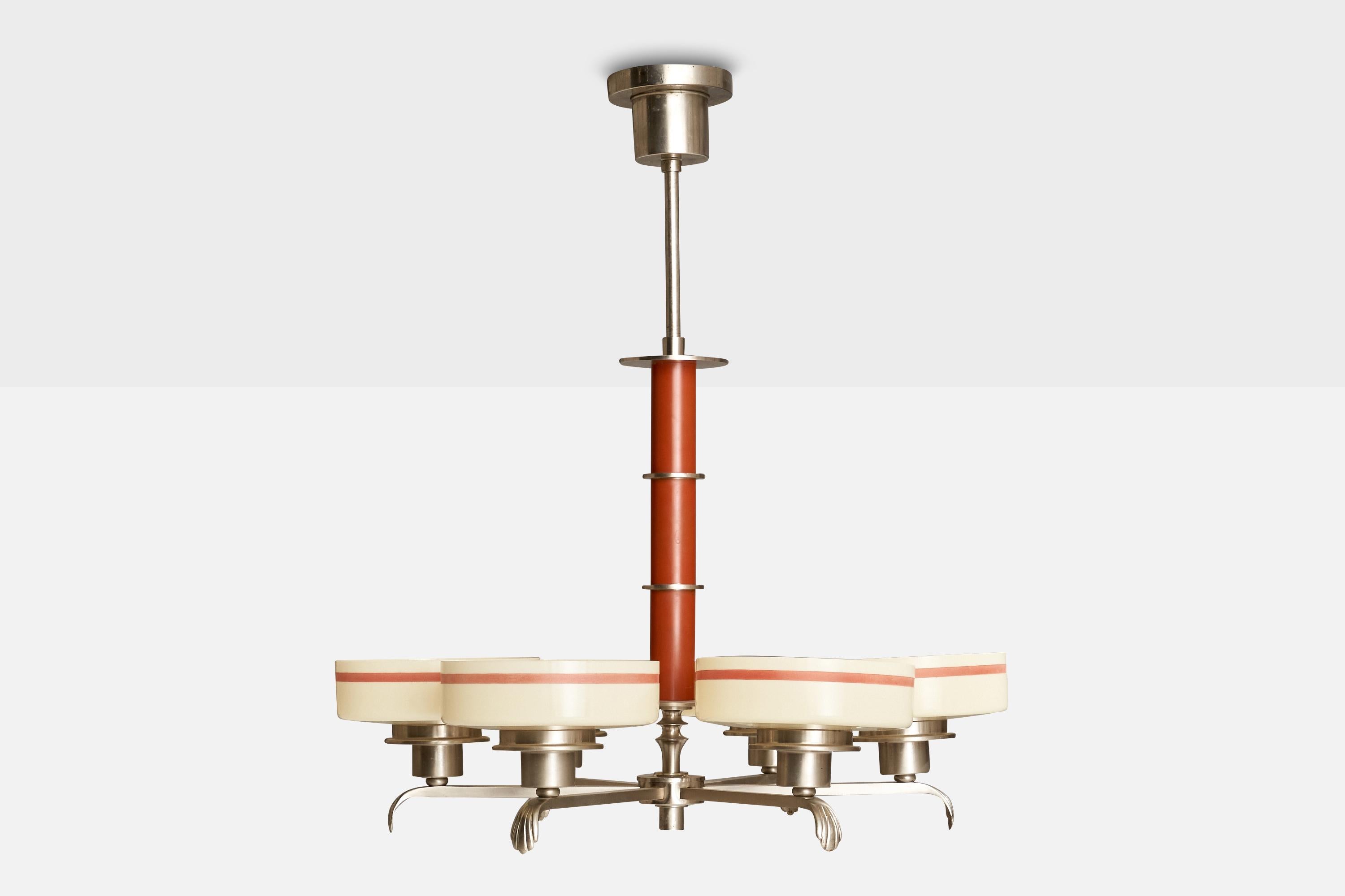 Harald Notini, Kronleuchter, Nickel, Glas, Holz, Schweden, 1930er Jahre (Schwedisch) im Angebot