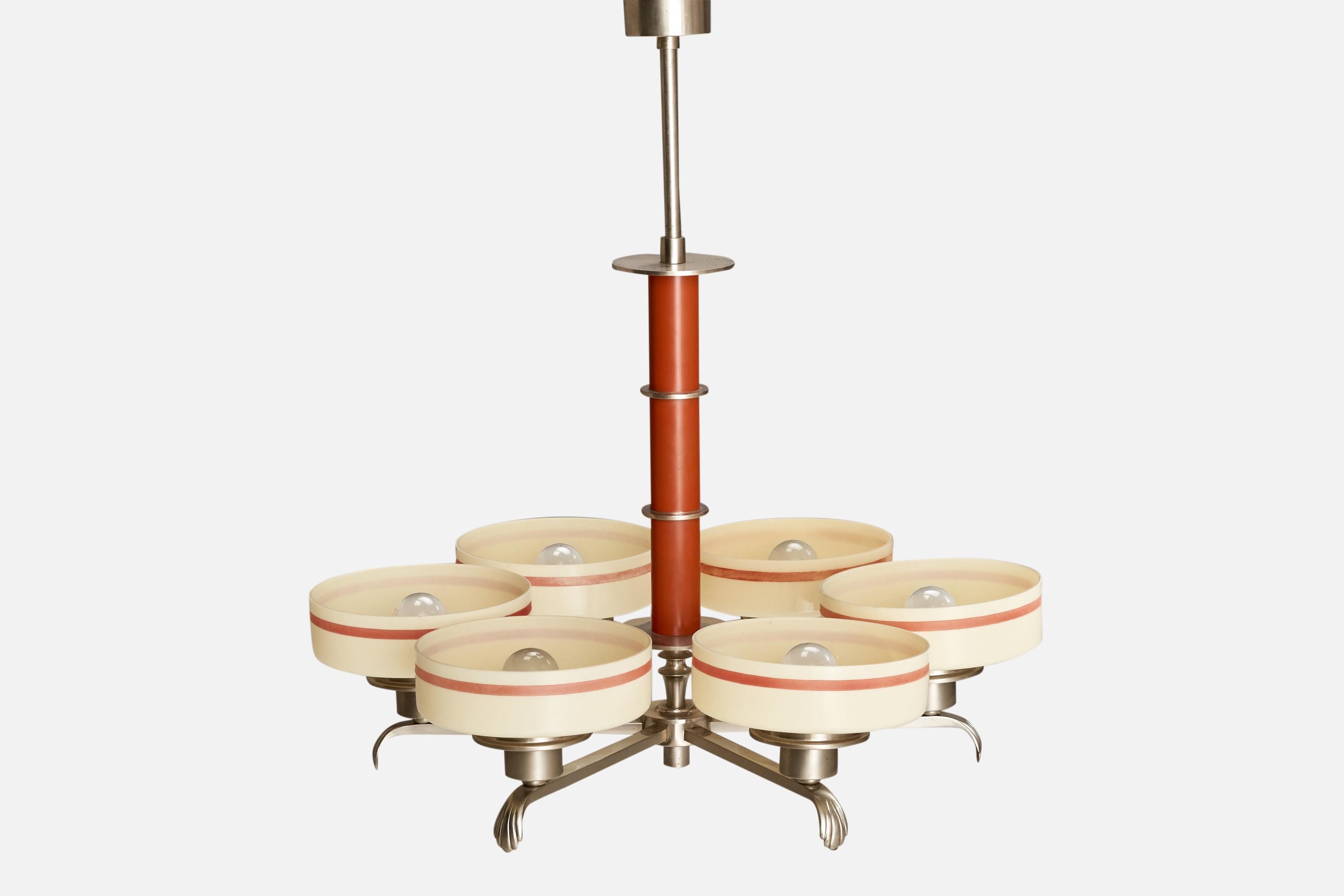 Harald Notini, Kronleuchter, Nickel, Glas, Holz, Schweden, 1930er Jahre im Zustand „Gut“ im Angebot in High Point, NC