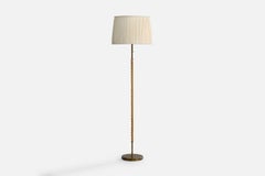Harald Notini, Floor Lamp, Brass, Leather, Fabric, Sweden, 1940s