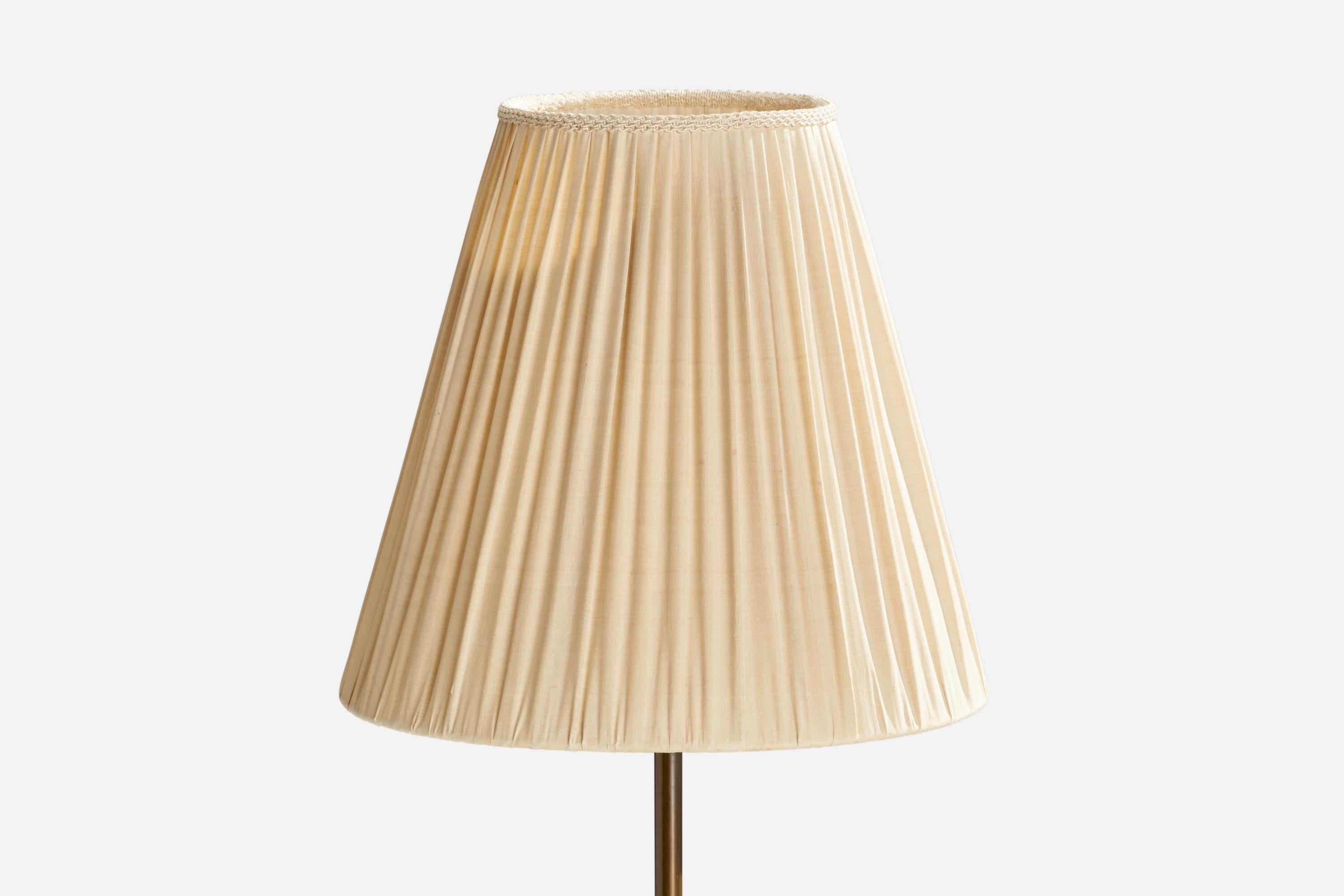 Scandinavian Modern Harald Notini, Floor Lamp, Brass, Leather, Fabric, Sweden, 1940s For Sale