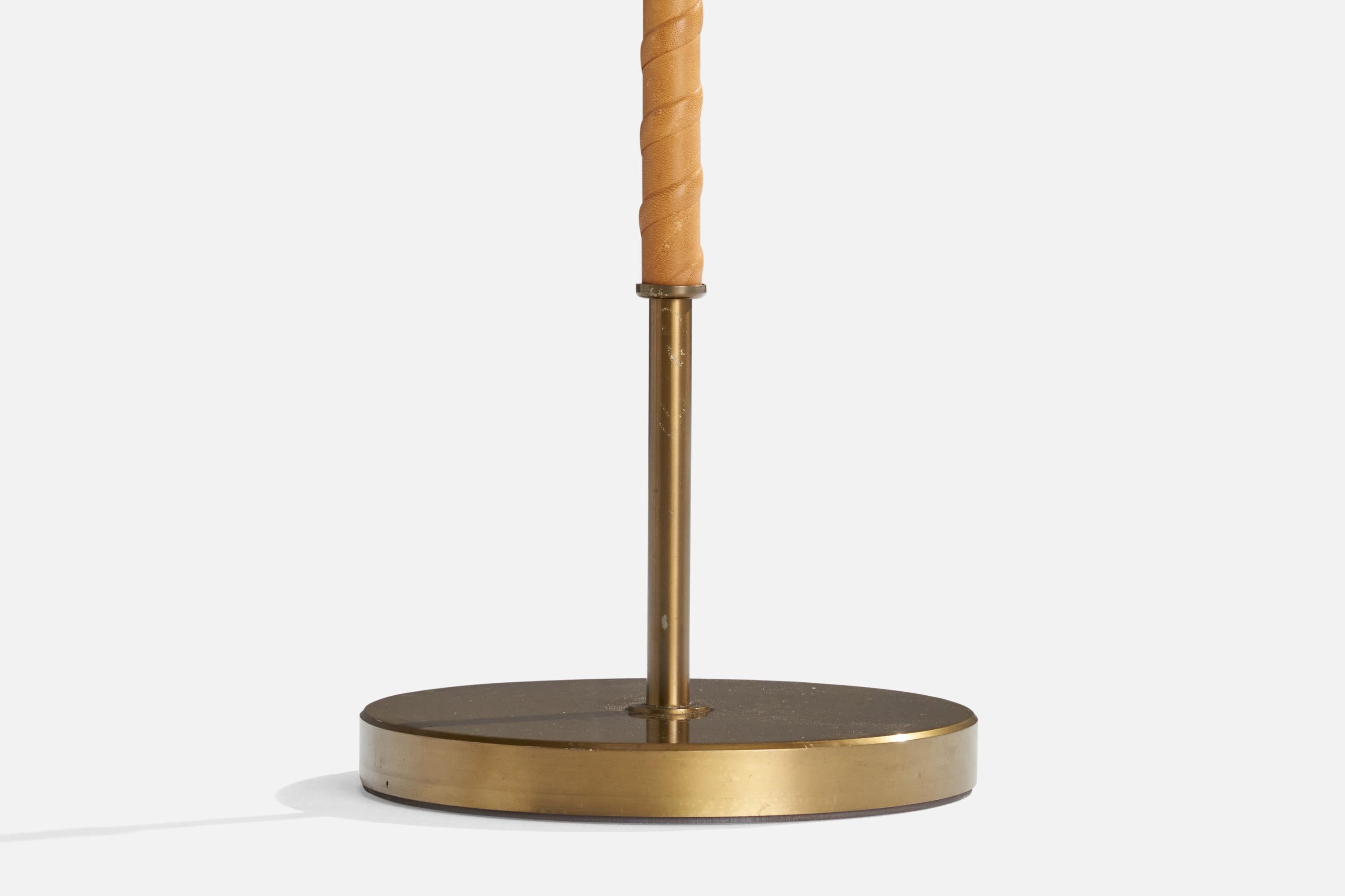 Harald Notini, Floor Lamp, Brass, Leather, Fabric, Sweden, 1940s For Sale 1