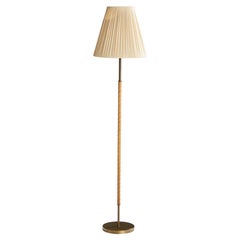 Harald Notini, Floor Lamp, Brass, Leather, Fabric, Sweden, 1940s
