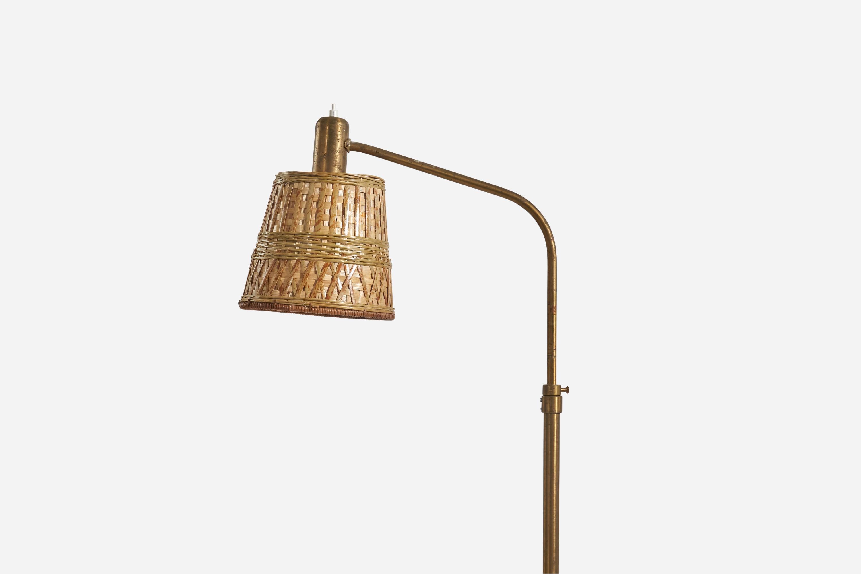 Hans Bergström, Floor Lamp, Brass, Rattan, ASEA, Sweden, 1940s In Good Condition For Sale In High Point, NC
