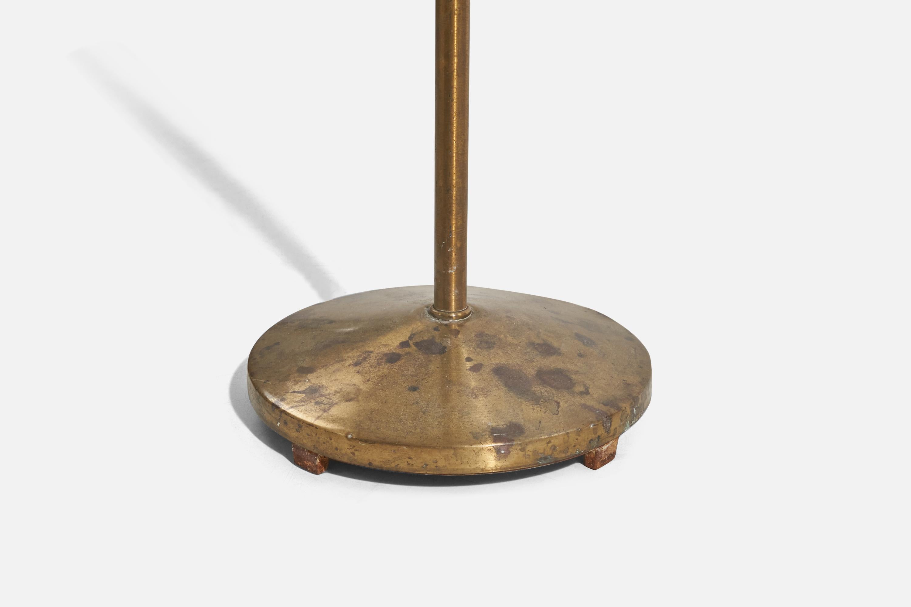 Mid-20th Century Hans Bergström, Floor Lamp, Brass, Rattan, ASEA, Sweden, 1940s For Sale