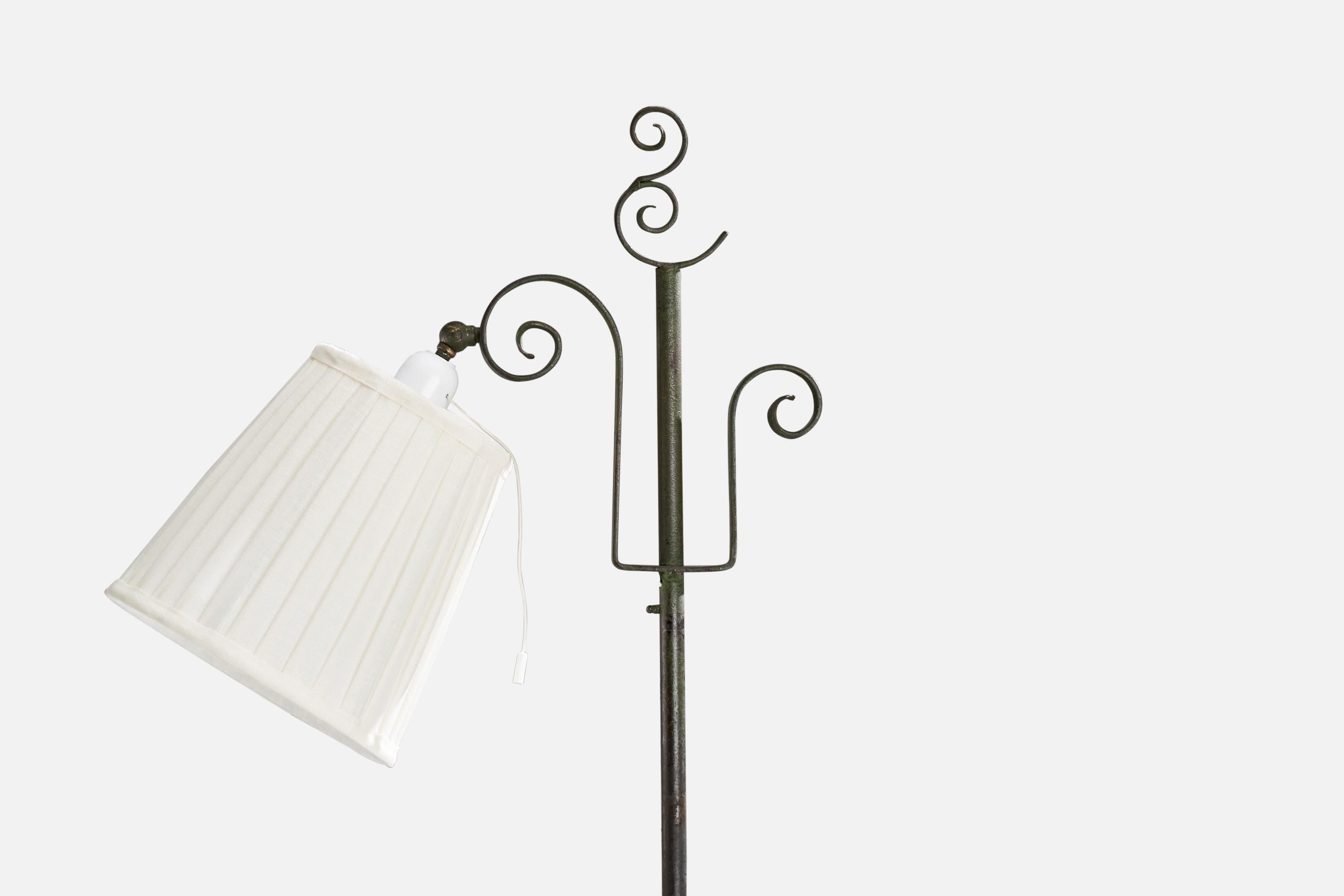 Swedish Harald Notini, Floor Lamp, Wrought Iron, Fabric, Sweden, 1930s For Sale