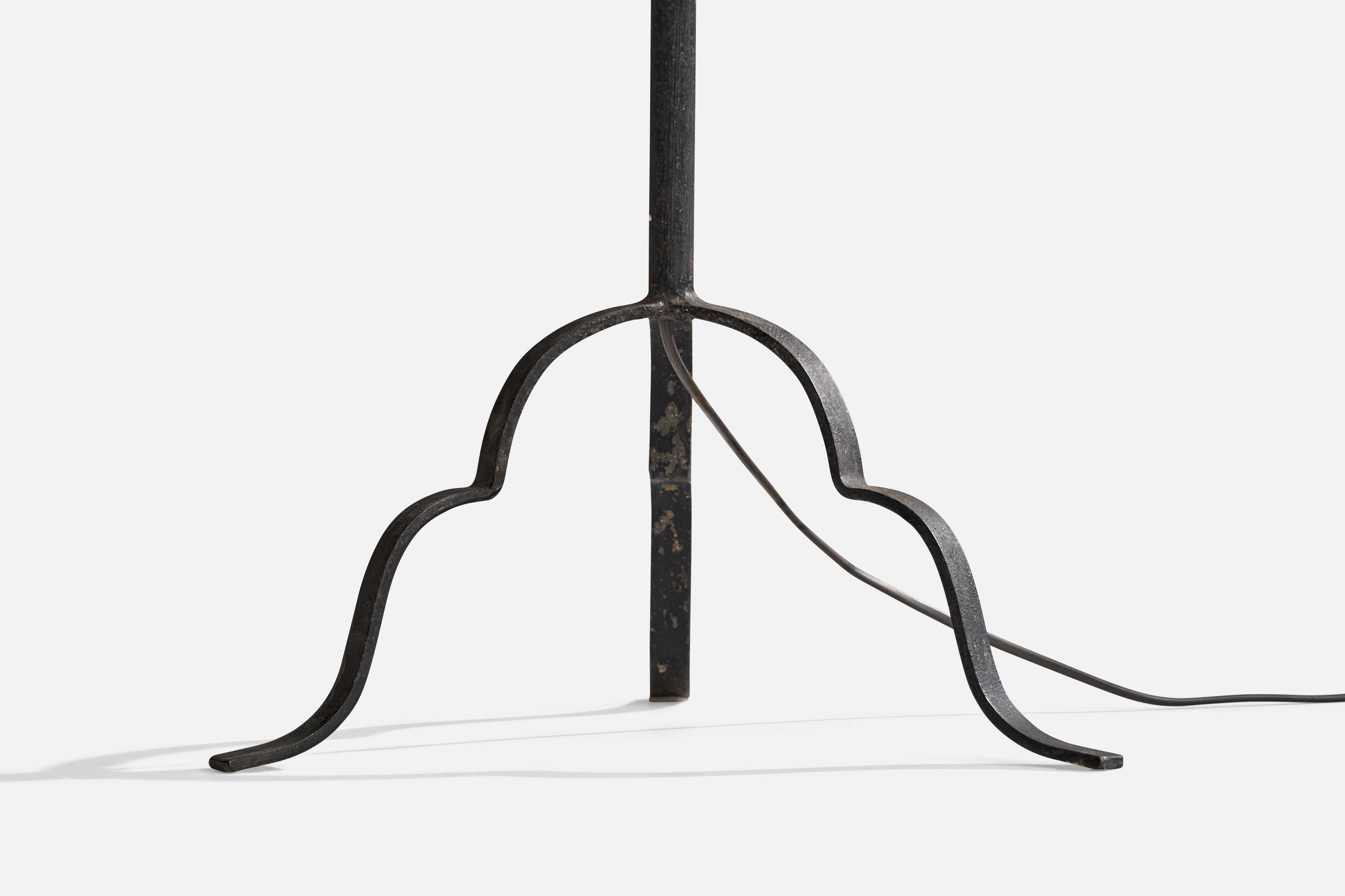 Harald Notini, Floor Lamp, Wrought Iron, Fabric, Sweden, 1930s In Good Condition For Sale In High Point, NC