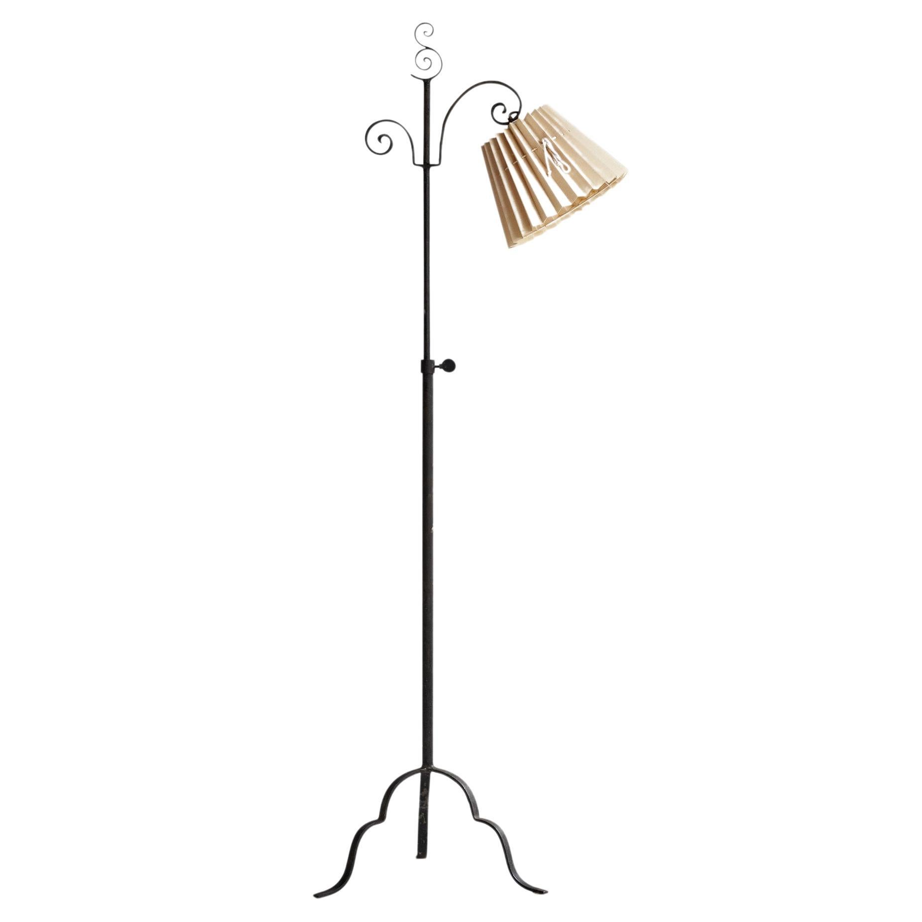 Harald Notini, Floor Lamp, Wrought Iron, Fabric, Sweden, 1930s For Sale