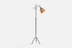Harald Notini, Floor Lamp, Wrought Iron, Rattan, Sweden, 1930s