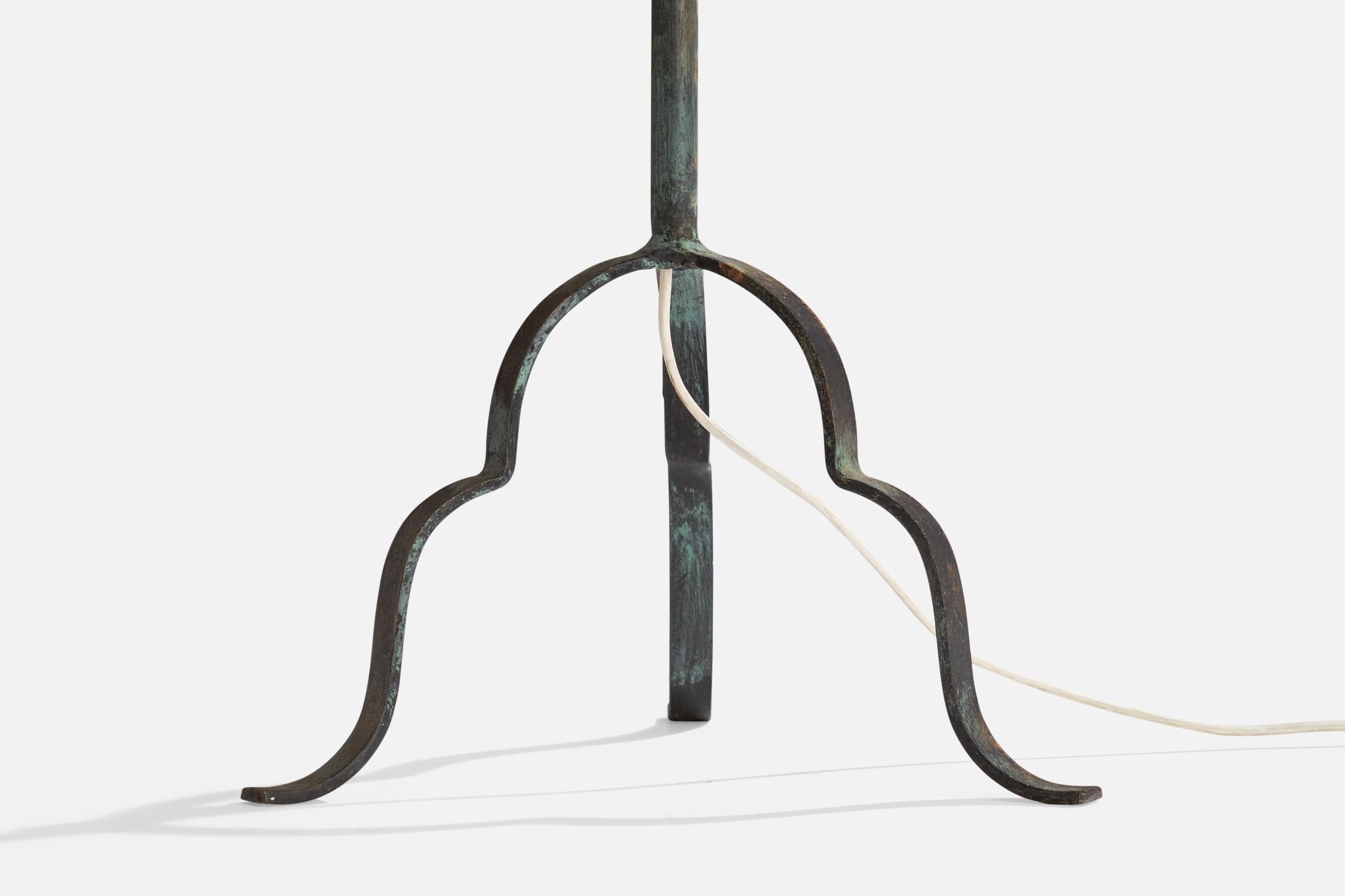 Lampadaire Harald Notini, fer forgé, rotin, Suède, années 1930 en vente 2